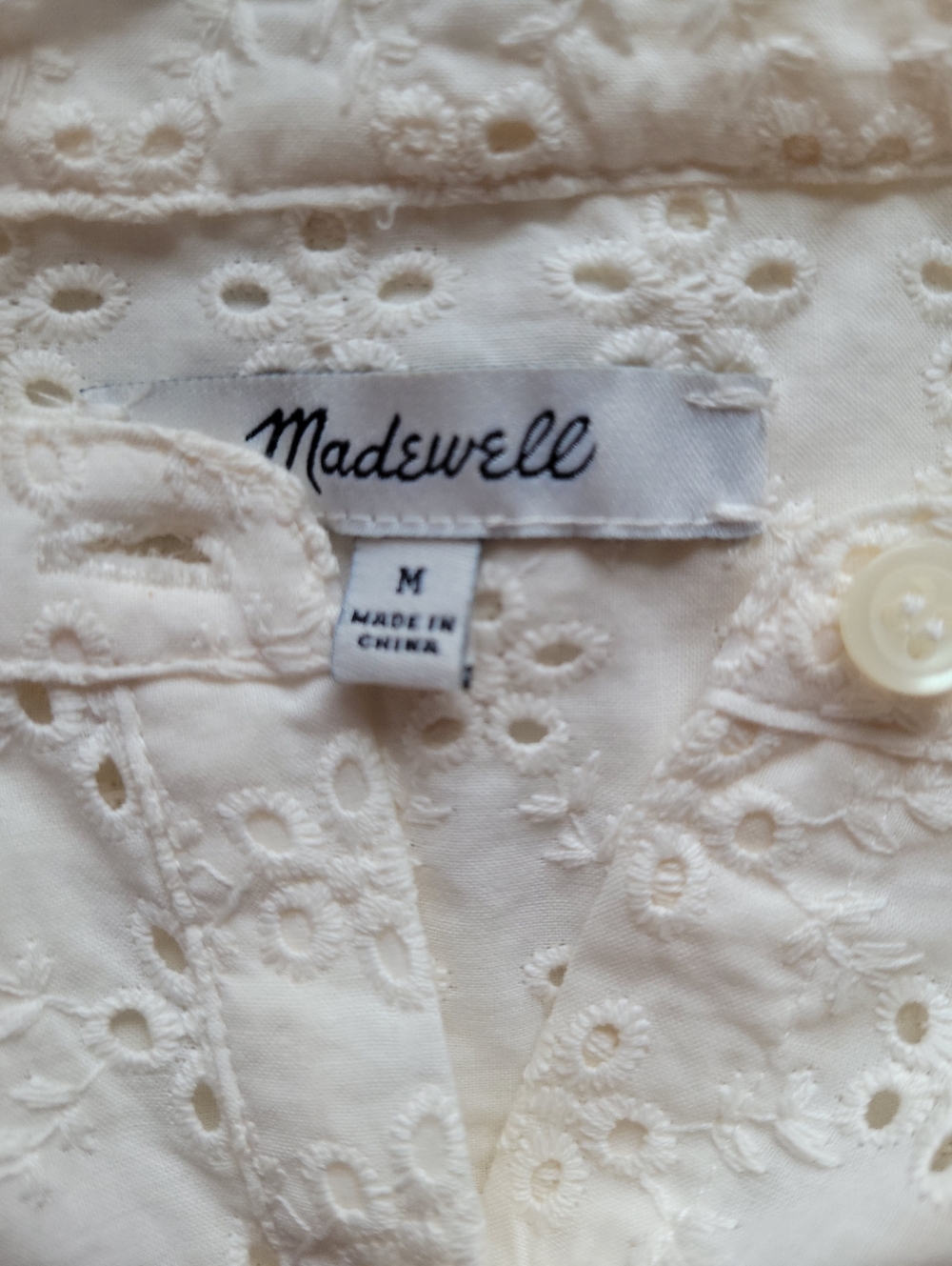 Madewell Eyelet Boxy Button Down Shirt M Lighthouse White Cotton Summer Top - Picture 11 of 12